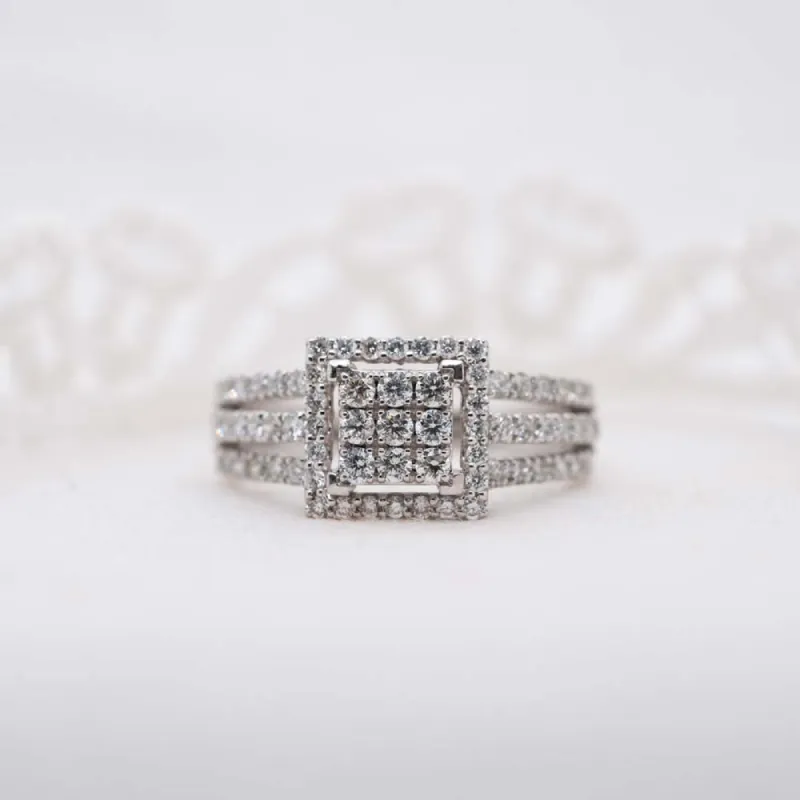 The Niamh Ring | 0.96ct VS1 D-E Lab Diamond Pavé Art Deco Halo Cluster sold by Ethica Diamonds