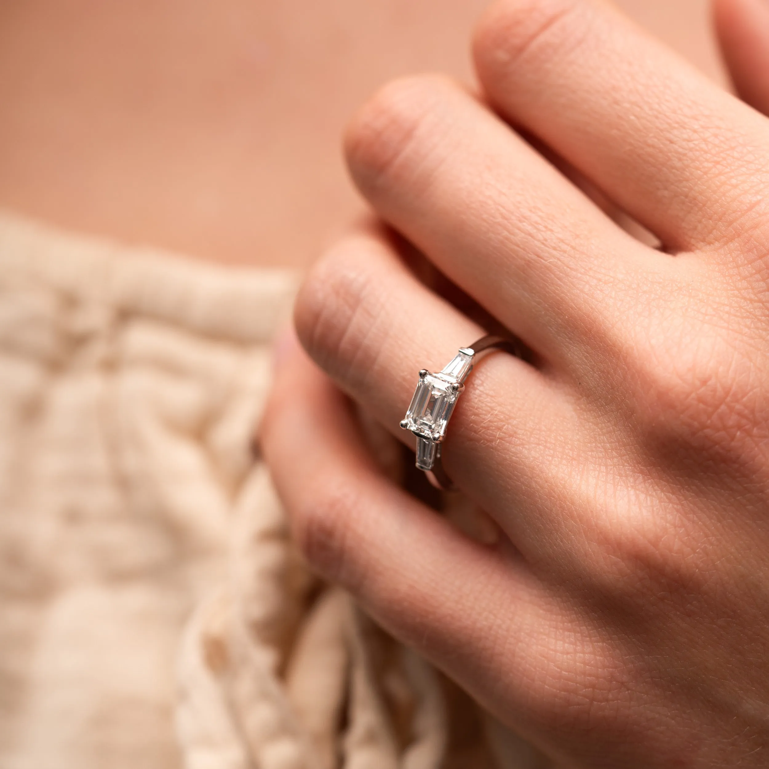 The Eden Ring | Moissanite Emerald & Baguette Engagement Trilogy sold by Ethica Diamonds product image thumbnail 3