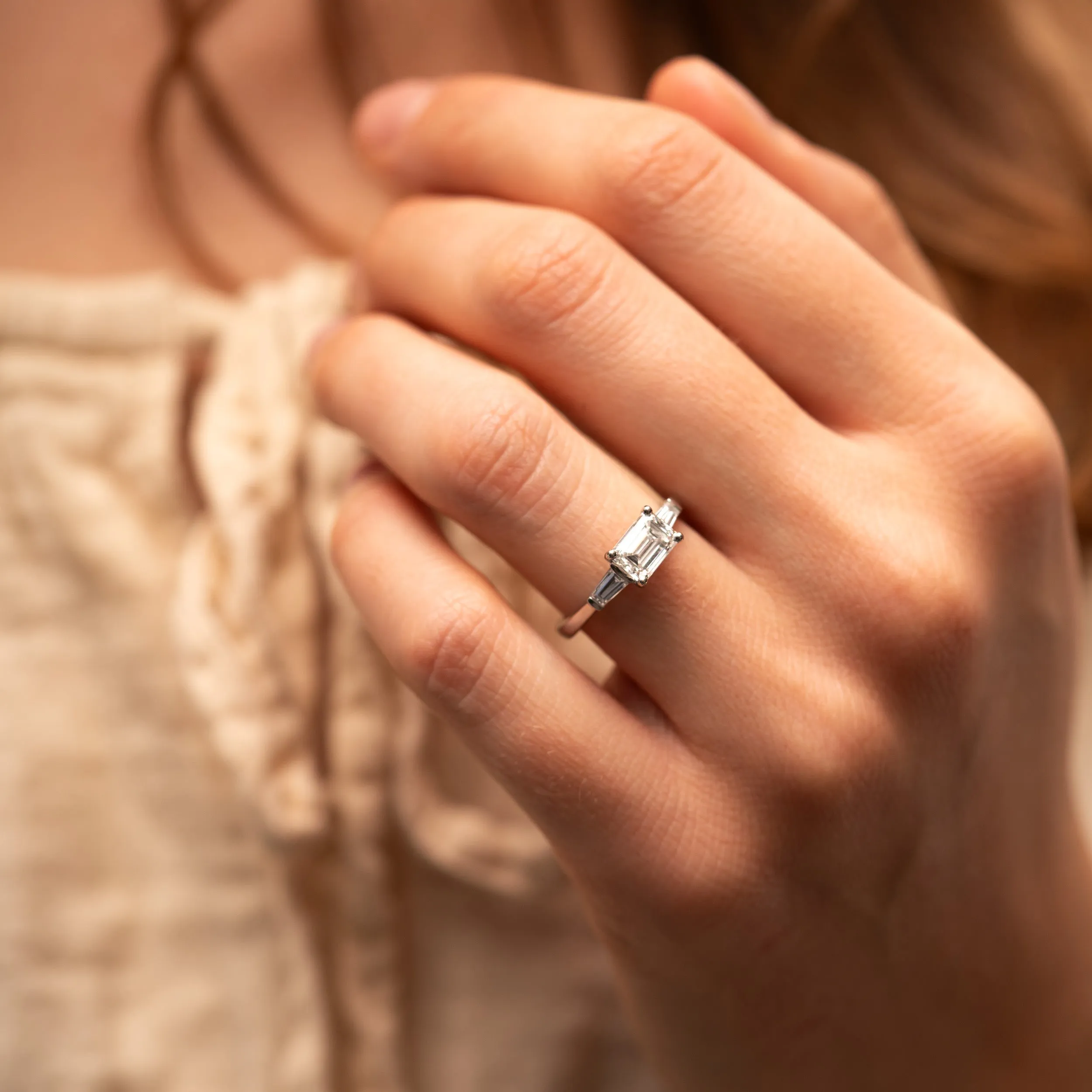 The Eden Ring | Moissanite Emerald & Baguette Engagement Trilogy sold by Ethica Diamonds product image thumbnail 2