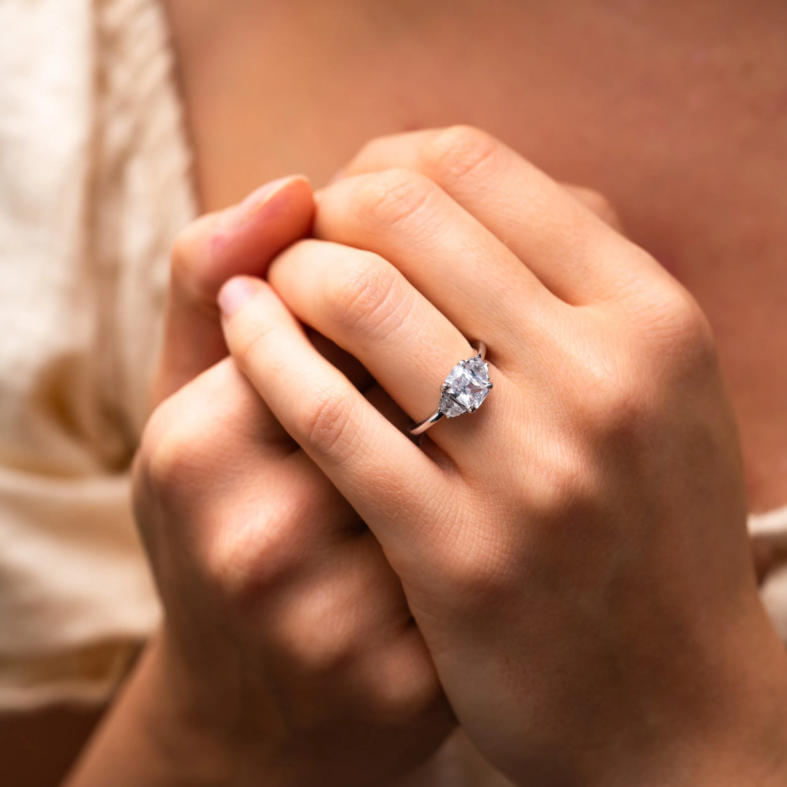 The Alana Ring | Lab Diamond Emerald & Half Moon Cut Engagement Trilogy sold by Ethica Diamonds product image thumbnail 5