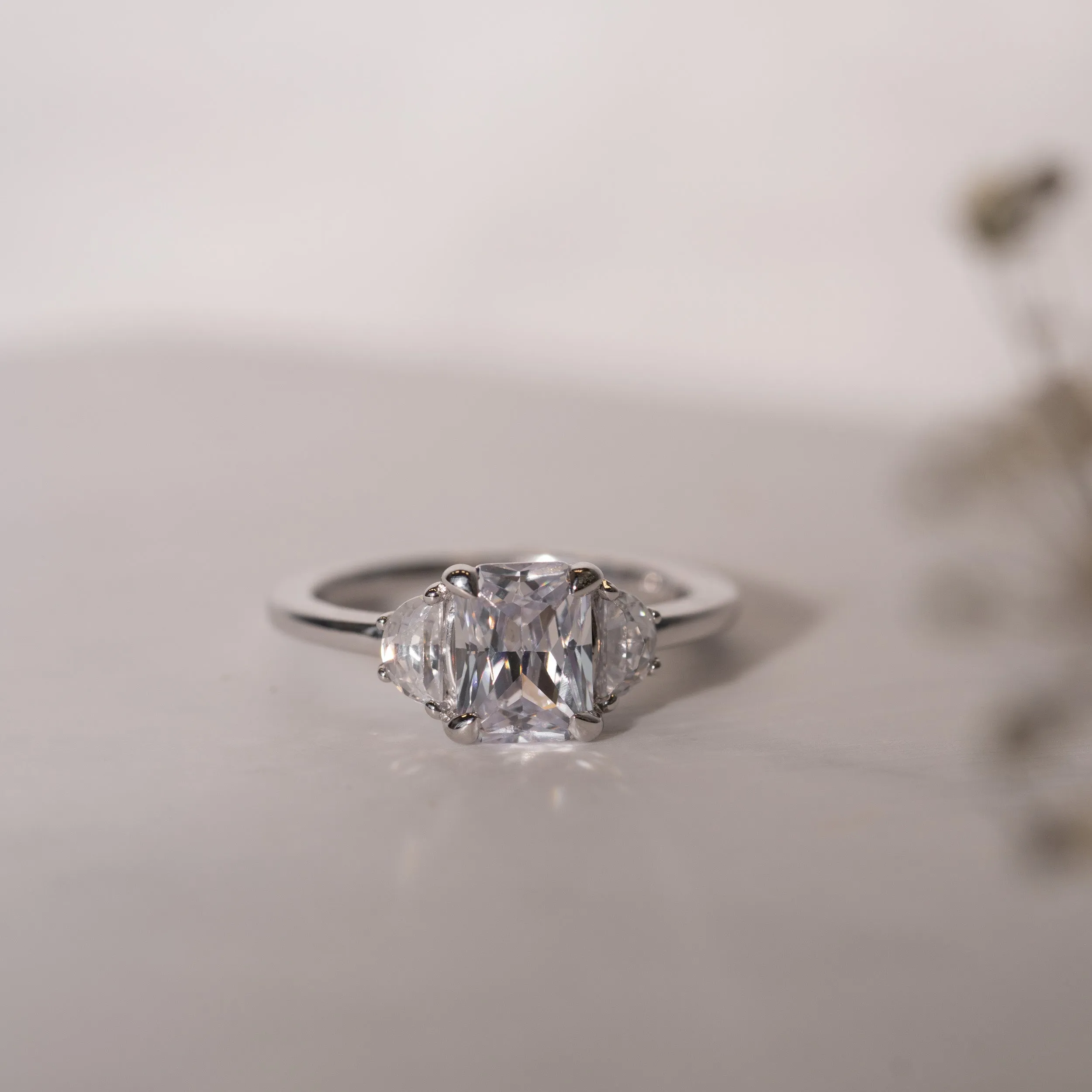 The Alana Ring | Lab Diamond Emerald & Half Moon Cut Engagement Trilogy sold by Ethica Diamonds
