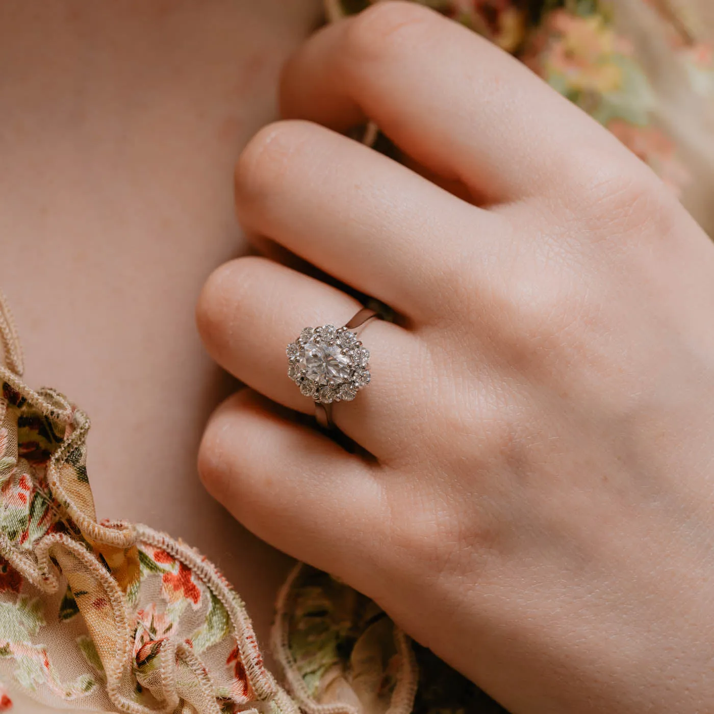 The Fleur Ring | Moissanite Vintage Style Oval Engagement Halo sold by Ethica Diamonds product image thumbnail 4