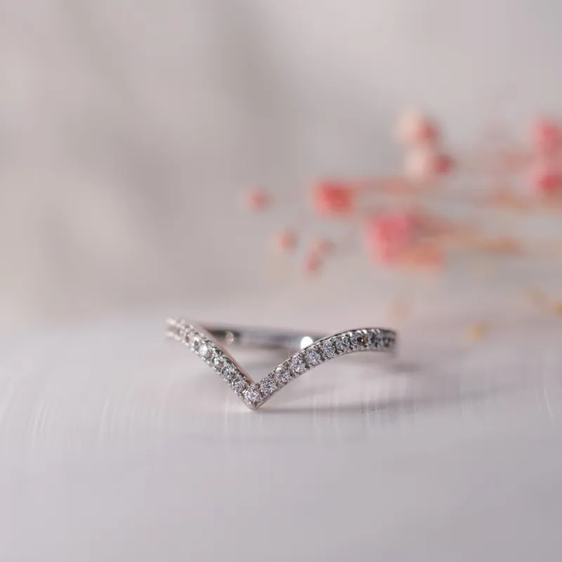 The Lucie Ring | Lab Diamond Pavé Chevron Stacking Band sold by Ethica Diamonds