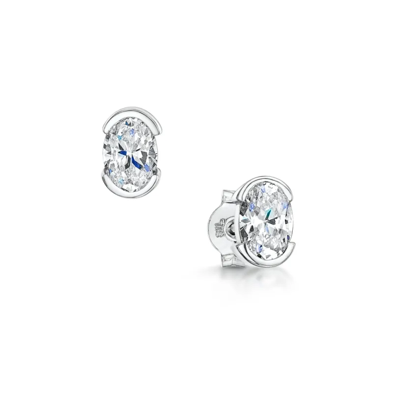 The Josephina Earrings | Oval Lab Diamond Half Bezel Solitaire Studs sold by Ethica Diamonds