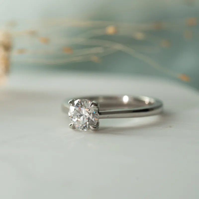 The Kae Ring | Round Moissanite Dainty Classic Engagement Solitaire sold by Ethica Diamonds