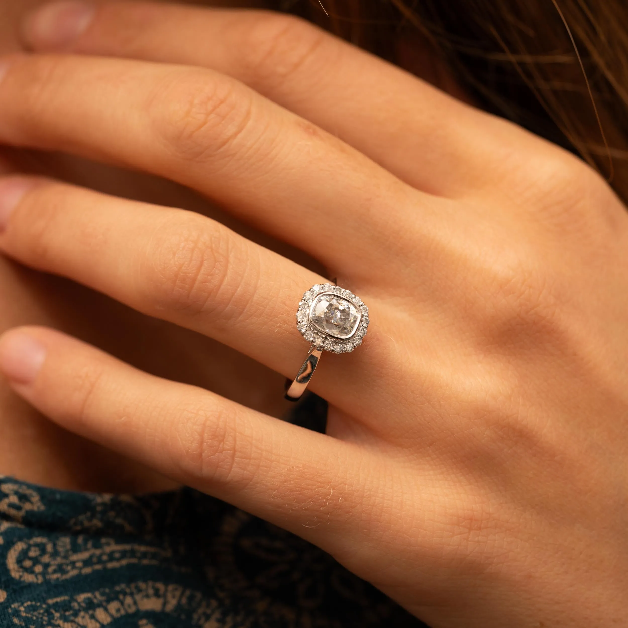 The Lovina Ring | Moissanite & Diamond Cushion Cut Engagement Halo sold by Ethica Diamonds product image thumbnail 2