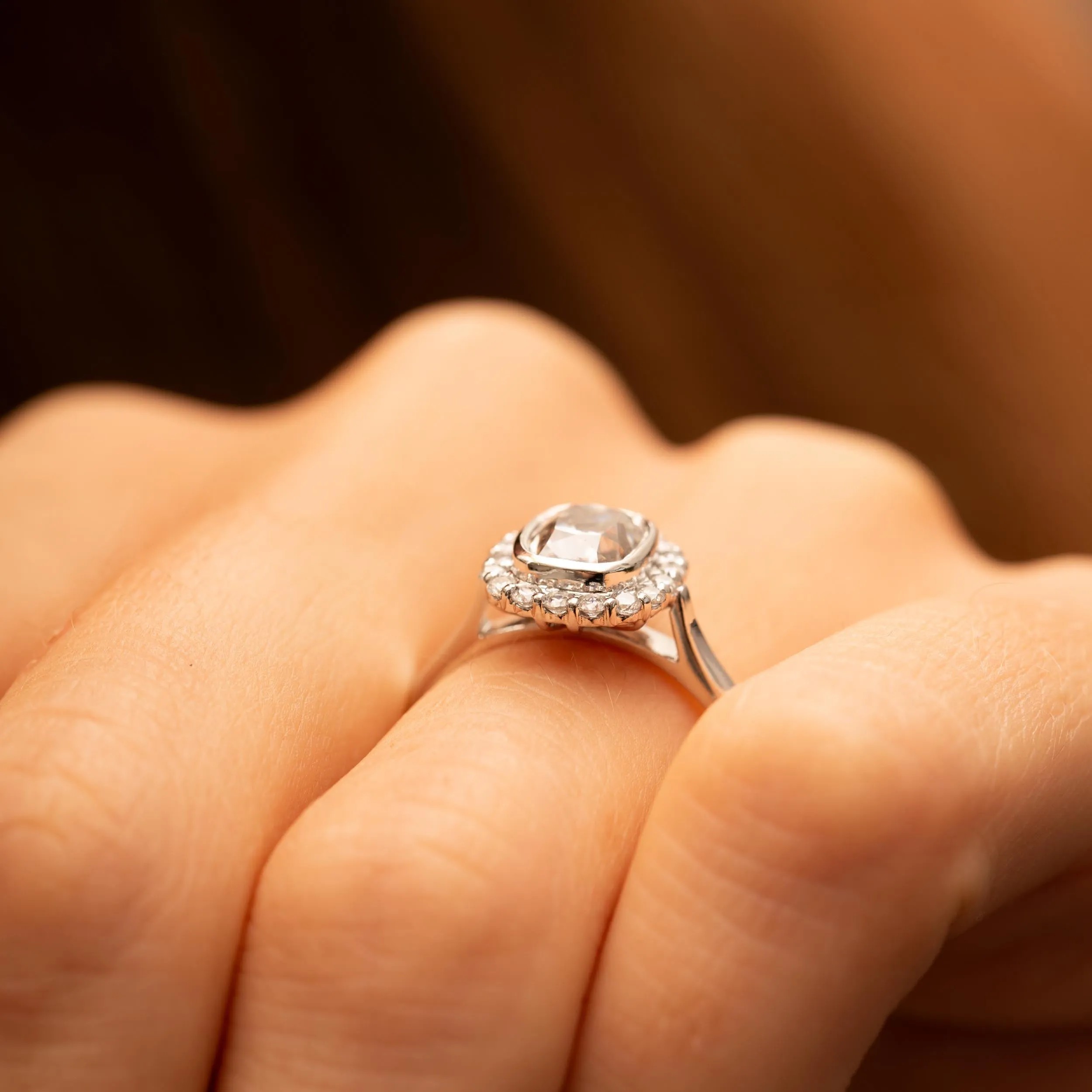 The Lovina Ring | Moissanite & Diamond Cushion Cut Engagement Halo sold by Ethica Diamonds product image thumbnail 5