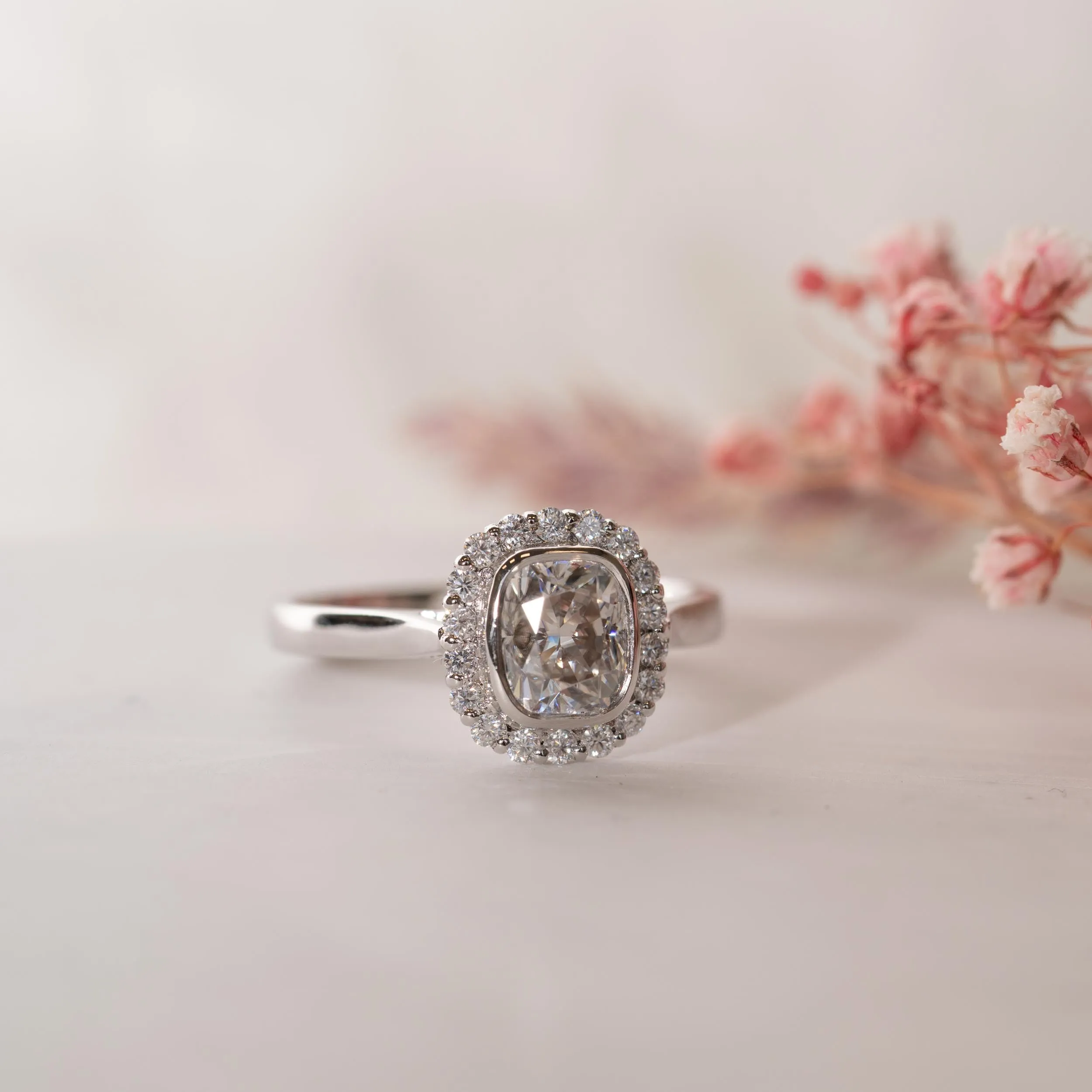 The Lovina Ring | Moissanite & Diamond Cushion Cut Engagement Halo sold by Ethica Diamonds product image thumbnail 3