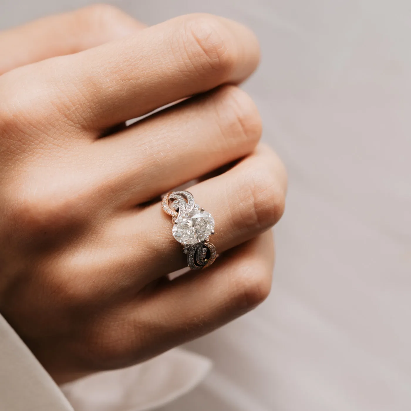 The Prina Ring | Moissanite & Diamond Oval Shoulder Set Statement sold by Ethica Diamonds product image thumbnail 4