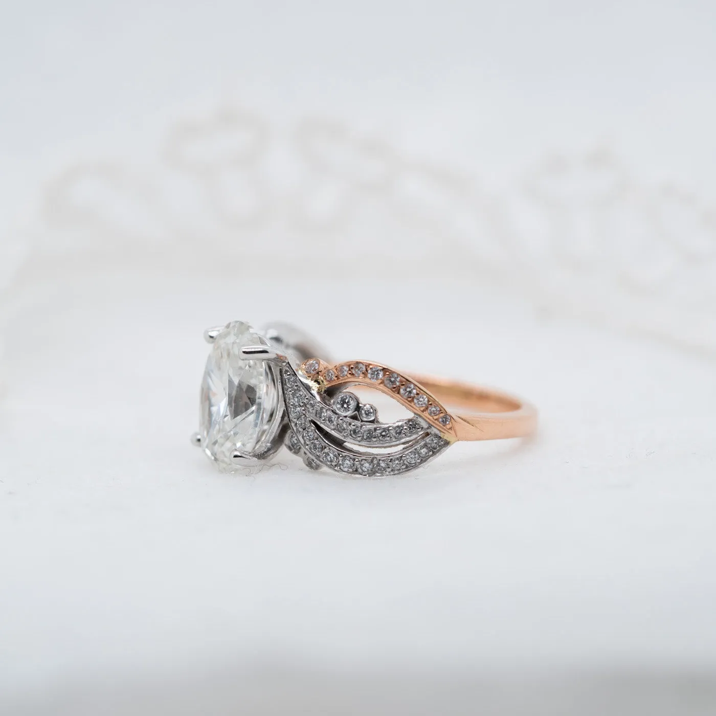 The Prina Ring | Moissanite & Diamond Oval Shoulder Set Statement sold by Ethica Diamonds product image thumbnail 3