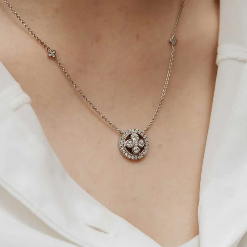 The Clover Pendant | 1.0ct VVS D-F Lab Grown Diamond Pavé Set 14k White Gold sold by Ethica Diamonds