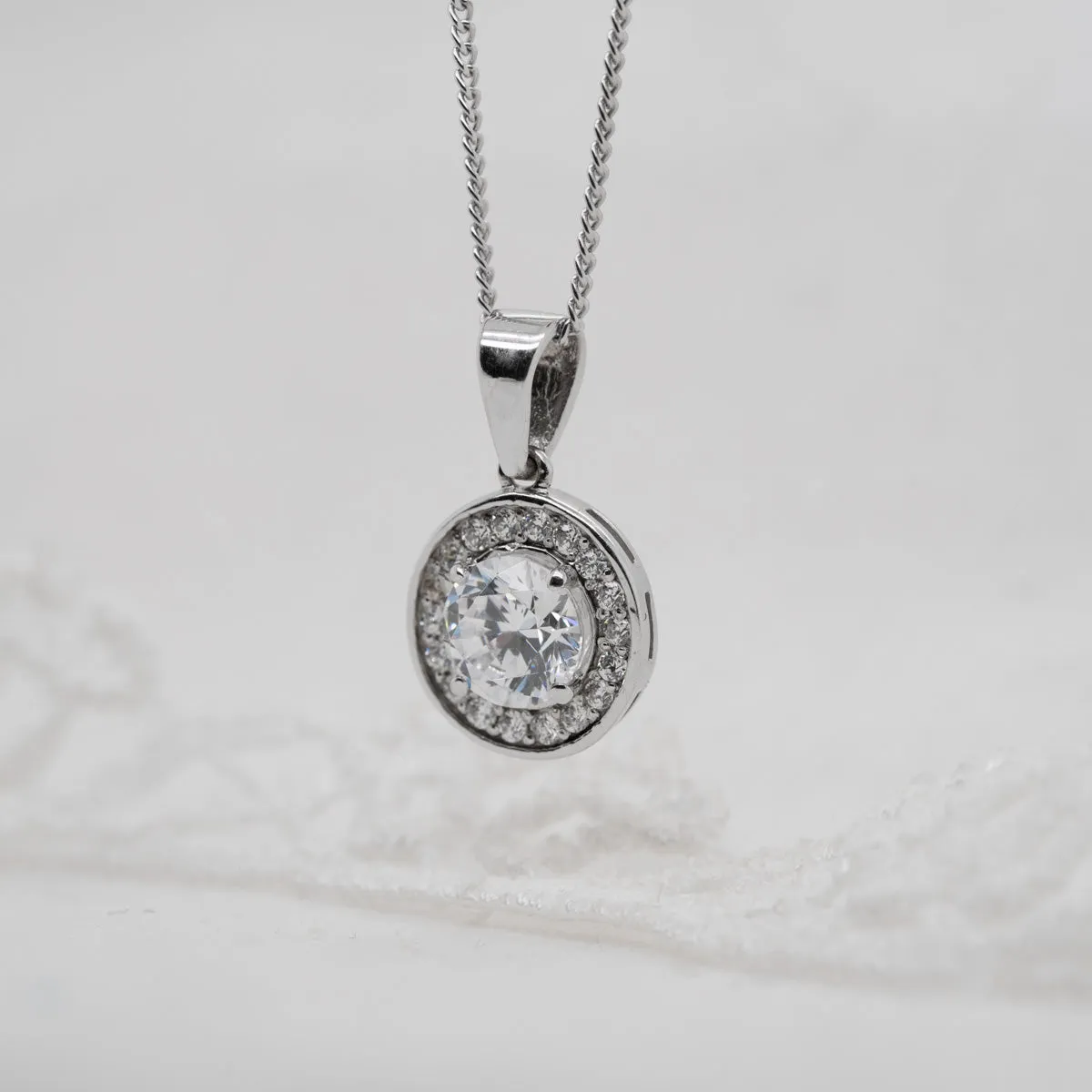The Diana Pendant | Round Moissanite & Lab Diamond Halo sold by Ethica Diamonds product image thumbnail 3