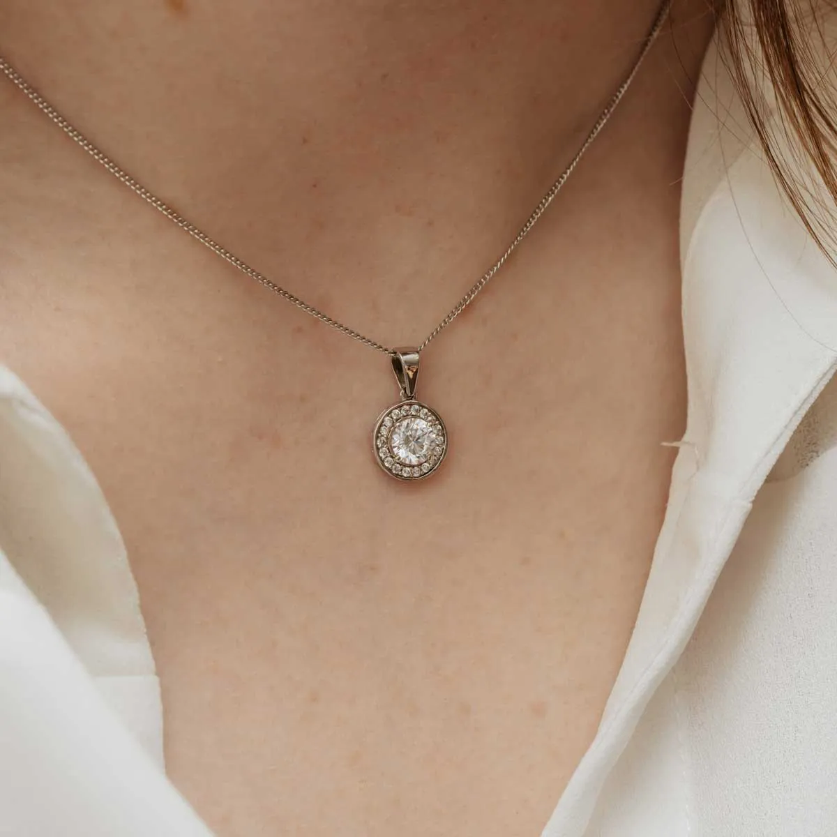 The Diana Pendant | Round Moissanite & Lab Diamond Halo sold by Ethica Diamonds product image thumbnail 4