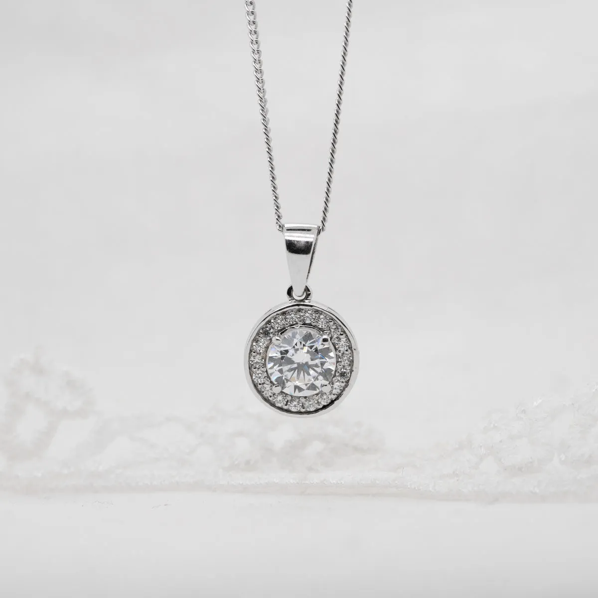 The Diana Pendant | Round Moissanite & Lab Diamond Halo sold by Ethica Diamonds product image thumbnail 2