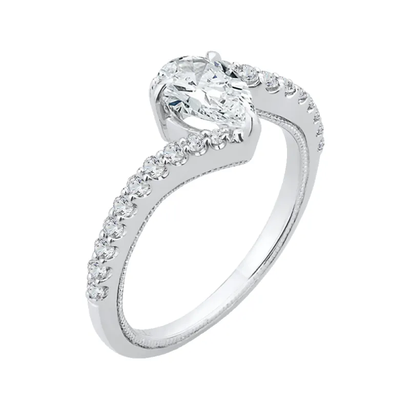 The Lola Ring | Pear Lab Diamond Shoulder Set Twisted Pavé Engagement sold by Ethica Diamonds