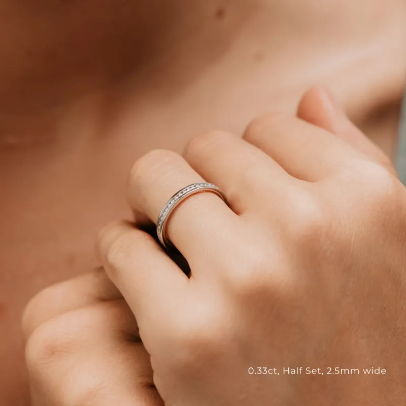 The Ellora Ring | Princess Lab Diamond Half Channel Set Wedding sold by Ethica Diamonds