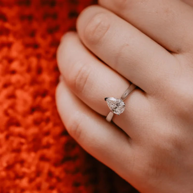 The Verbena Ring | Pear Moissanite Classic Engagement Solitaire sold by Ethica Diamonds