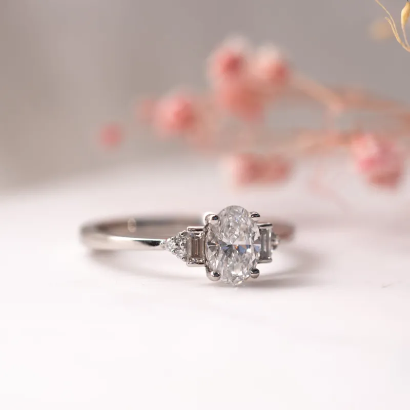 The Amber Ring | Oval Lab Diamond Accented Art Deco Engagement sold by Ethica Diamonds