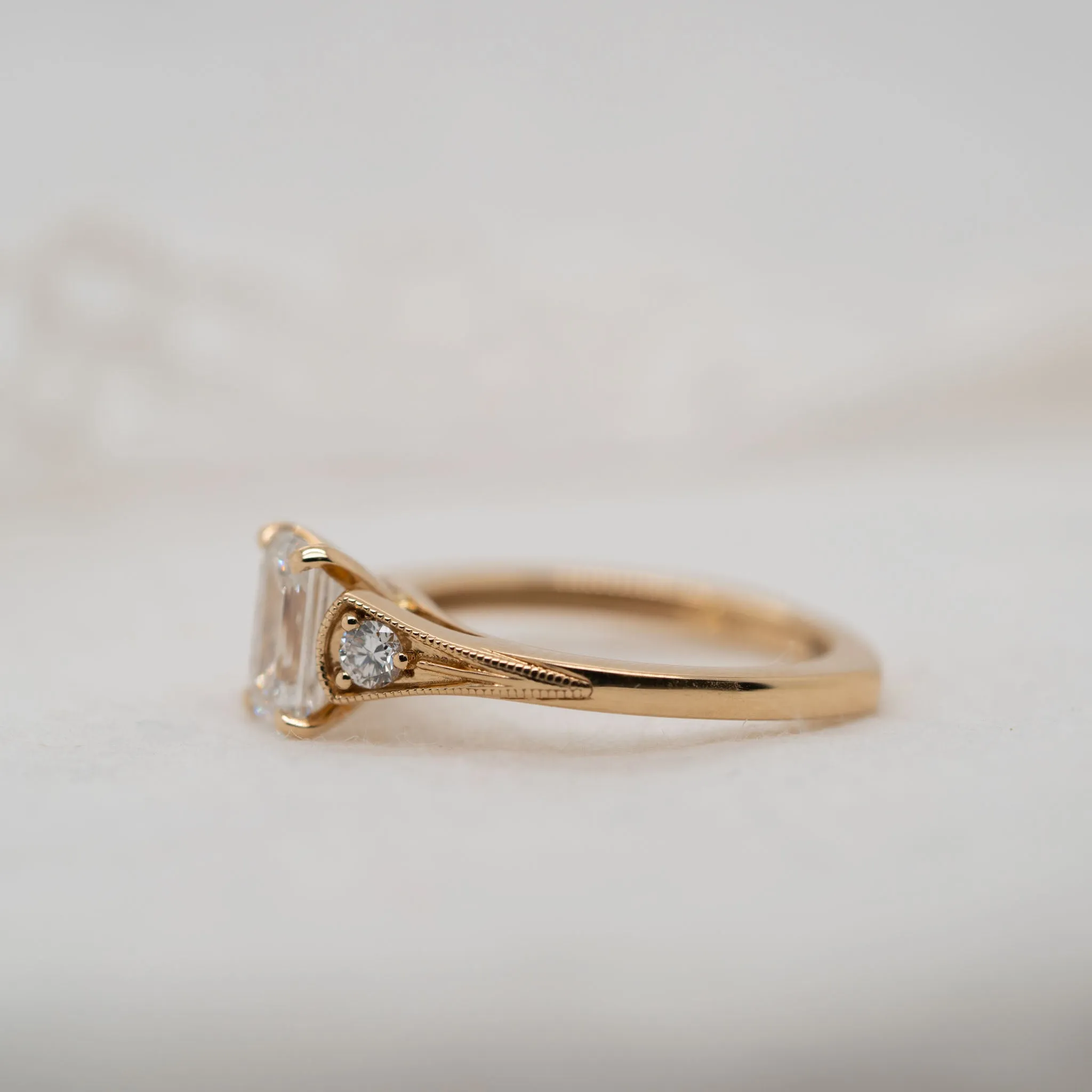 The Ares Ring | Emerald Cut Moissanite & Diamond Accented Art Deco Engagement sold by Ethica Diamonds product image thumbnail 3