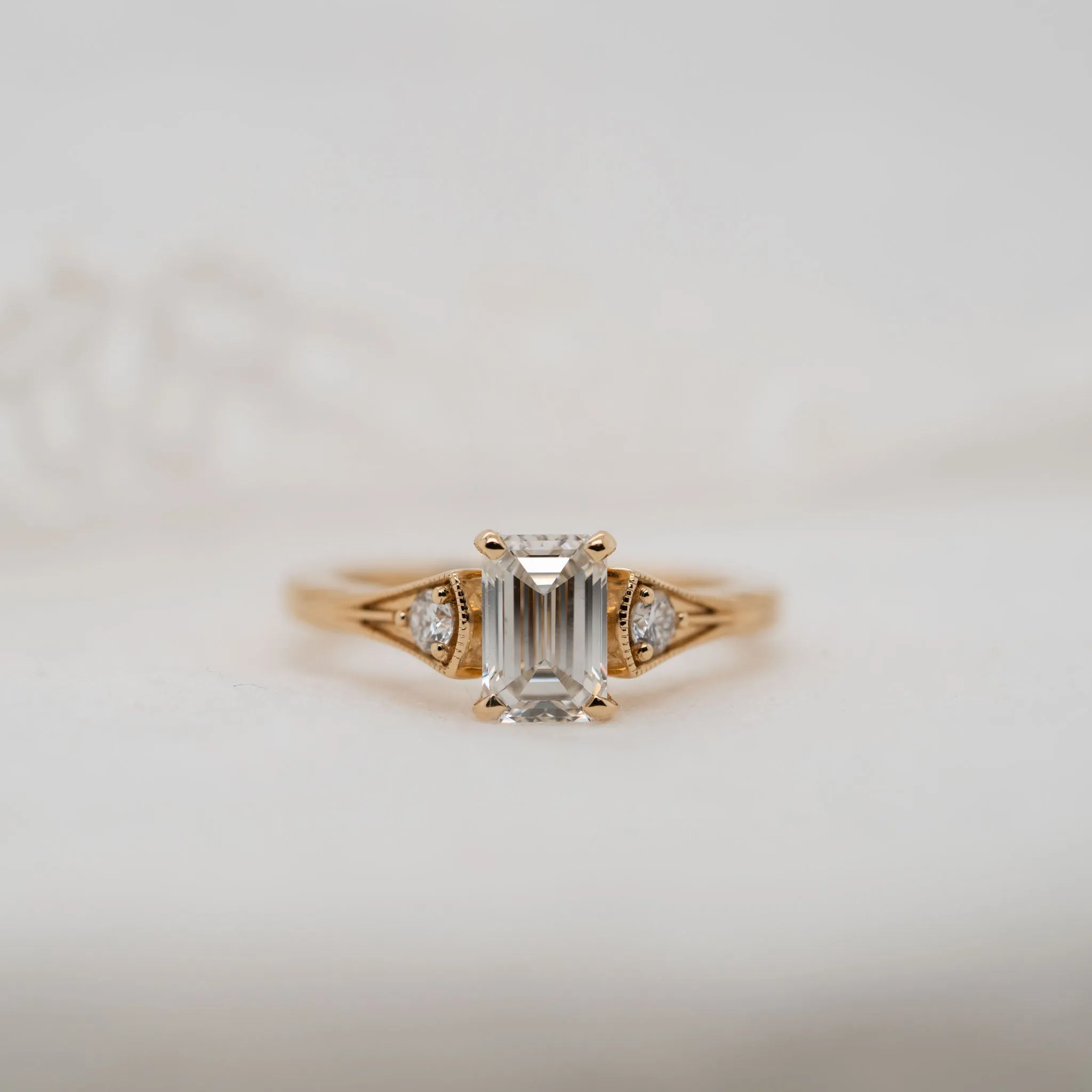 The Ares Ring | Emerald Cut Moissanite & Diamond Accented Art Deco Engagement sold by Ethica Diamonds product image thumbnail 2