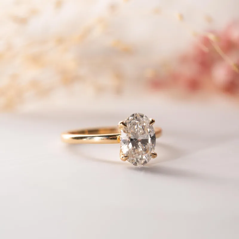 The Sira Ring | Lab Diamond Oval Hidden Halo Engagement Solitaire sold by Ethica Diamonds