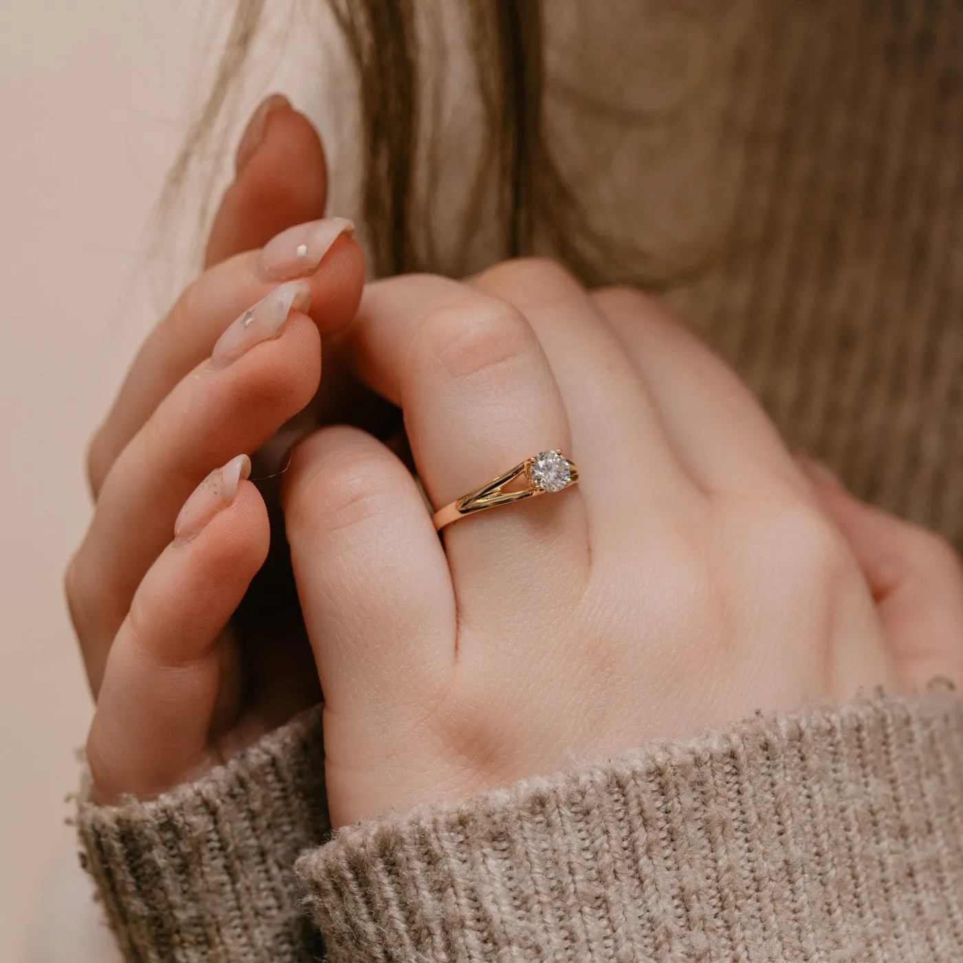 The Abrielle Ring | Round Moissanite Split Shank Solitaire Engagement sold by Ethica Diamonds product image thumbnail 5