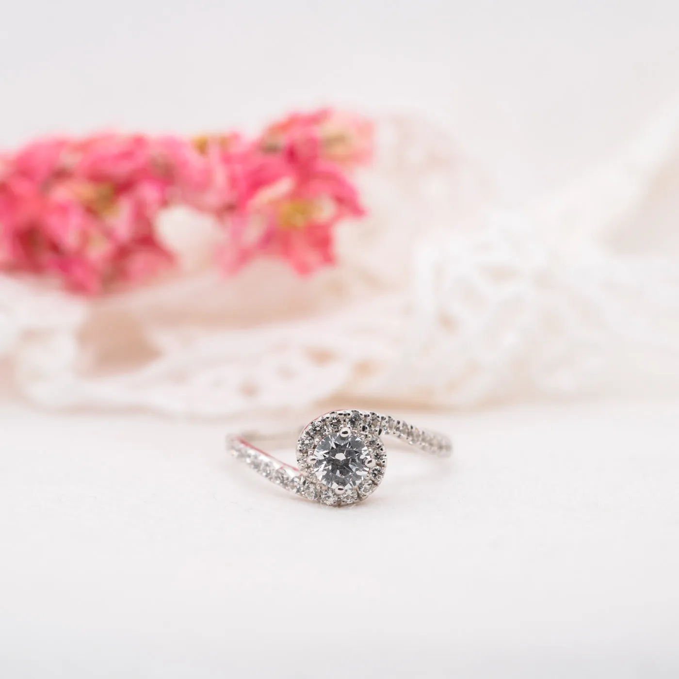The Sierra Ring | Moissanite & Diamond Shoulder Set Statement Engagement Halo sold by Ethica Diamonds product image thumbnail 4
