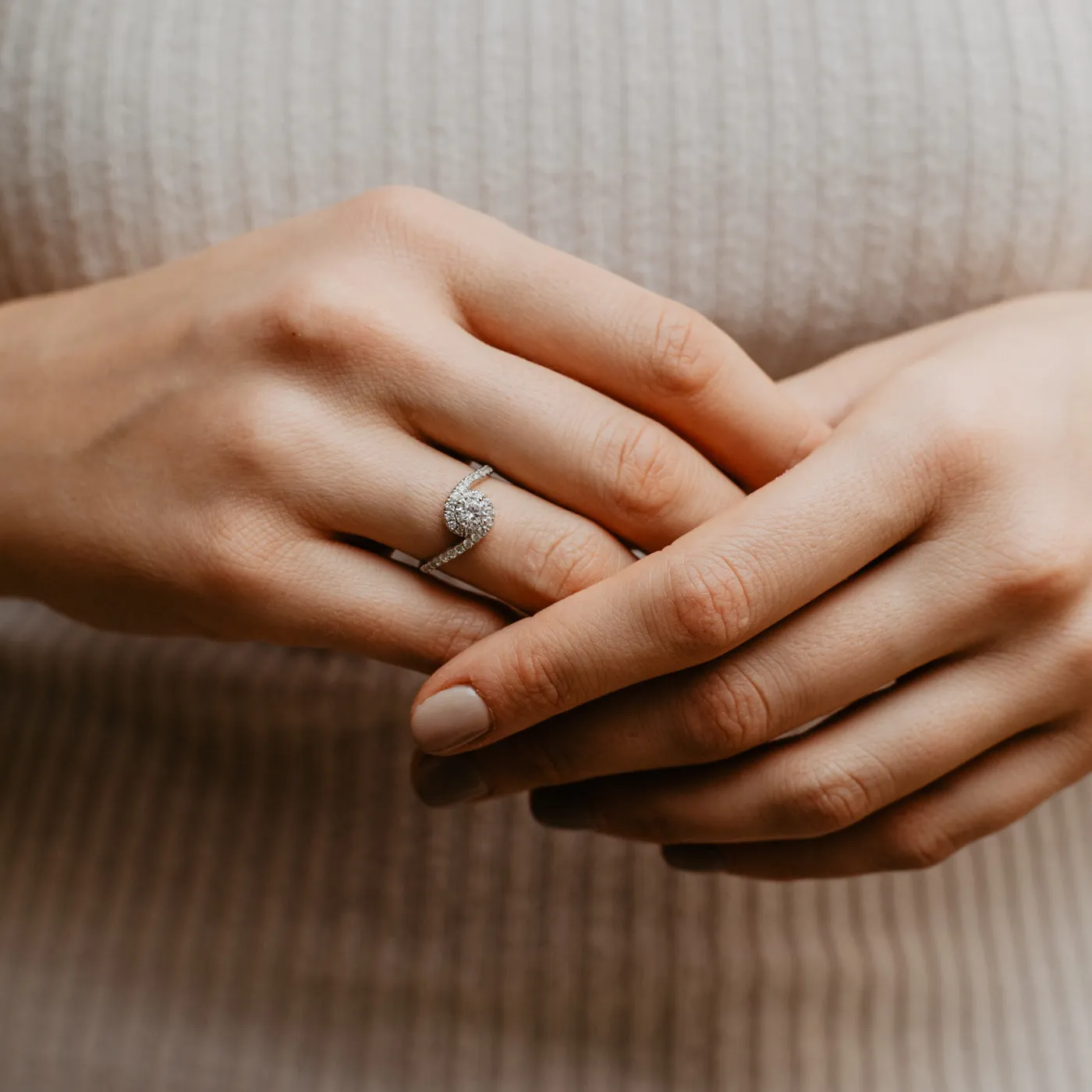 The Sierra Ring | Moissanite & Diamond Shoulder Set Statement Engagement Halo sold by Ethica Diamonds product image thumbnail 3