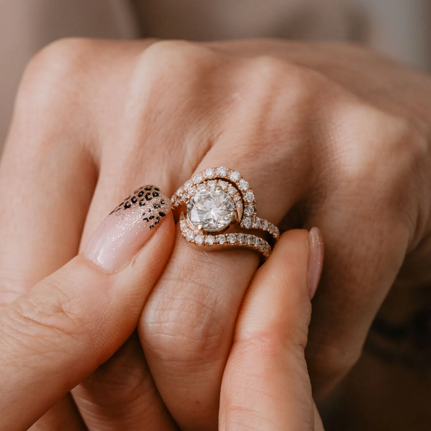 The Sierra Ring | Moissanite & Diamond Shoulder Set Statement Engagement Halo sold by Ethica Diamonds