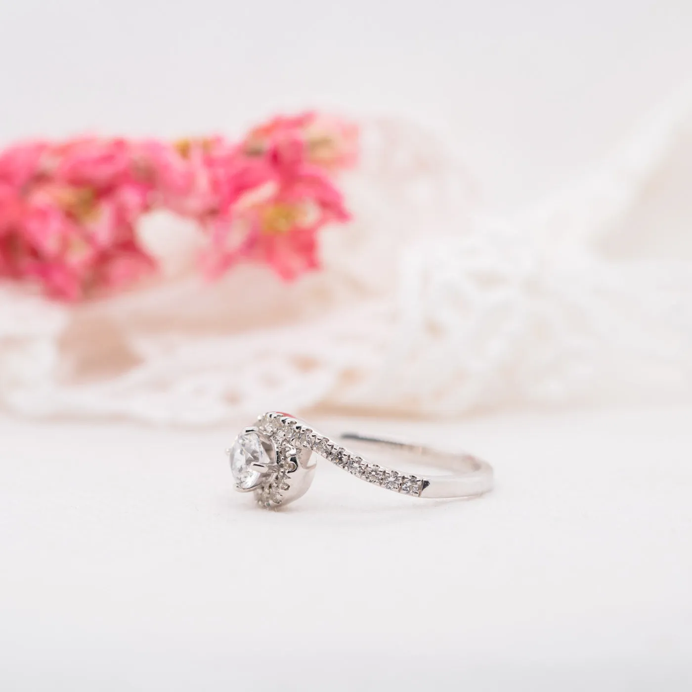 The Sierra Ring | Moissanite & Diamond Shoulder Set Statement Engagement Halo sold by Ethica Diamonds product image thumbnail 5