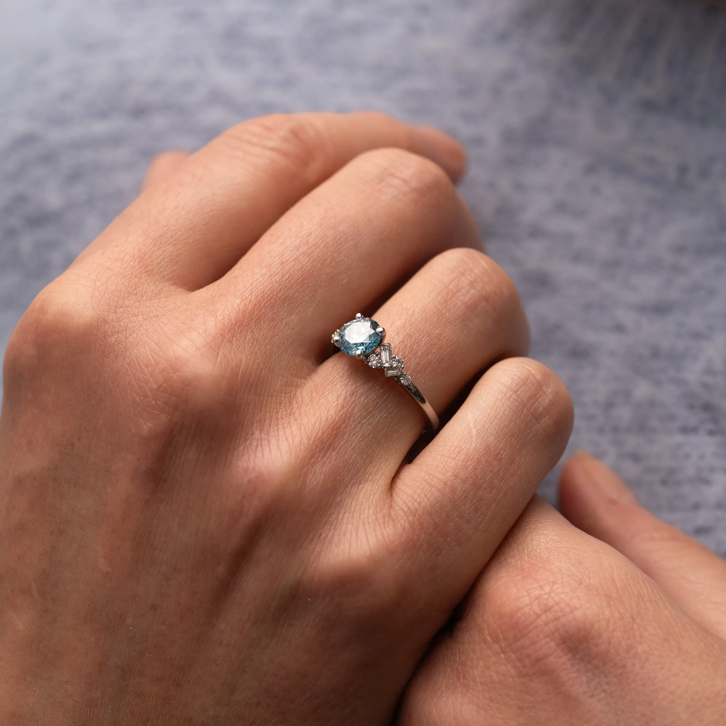 The Natalia Ring | Round Moissanite & Diamond Accented Art Deco Engagement sold by Ethica Diamonds product image thumbnail 4