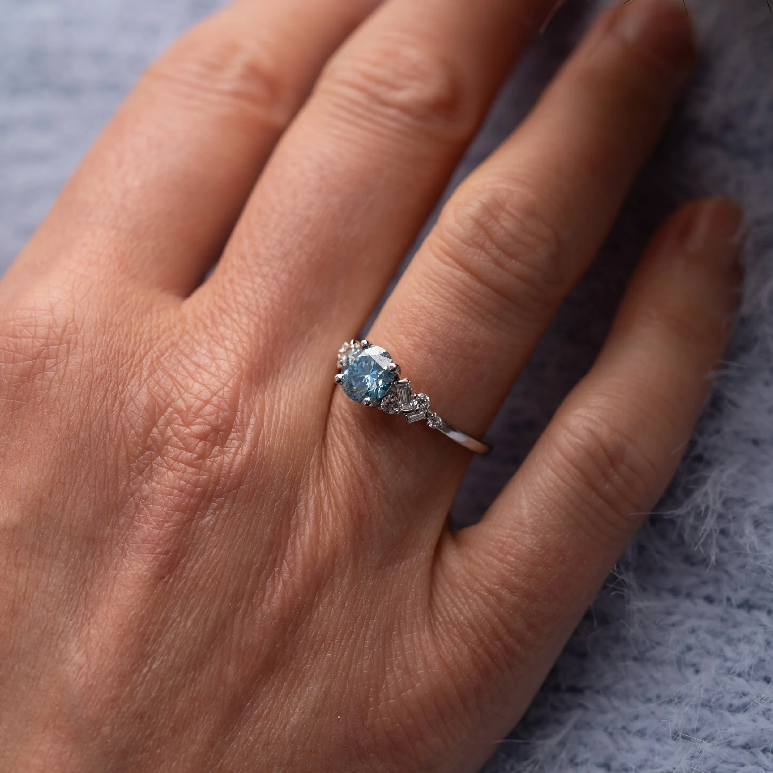 The Natalia Ring | Round Moissanite & Diamond Accented Art Deco Engagement sold by Ethica Diamonds