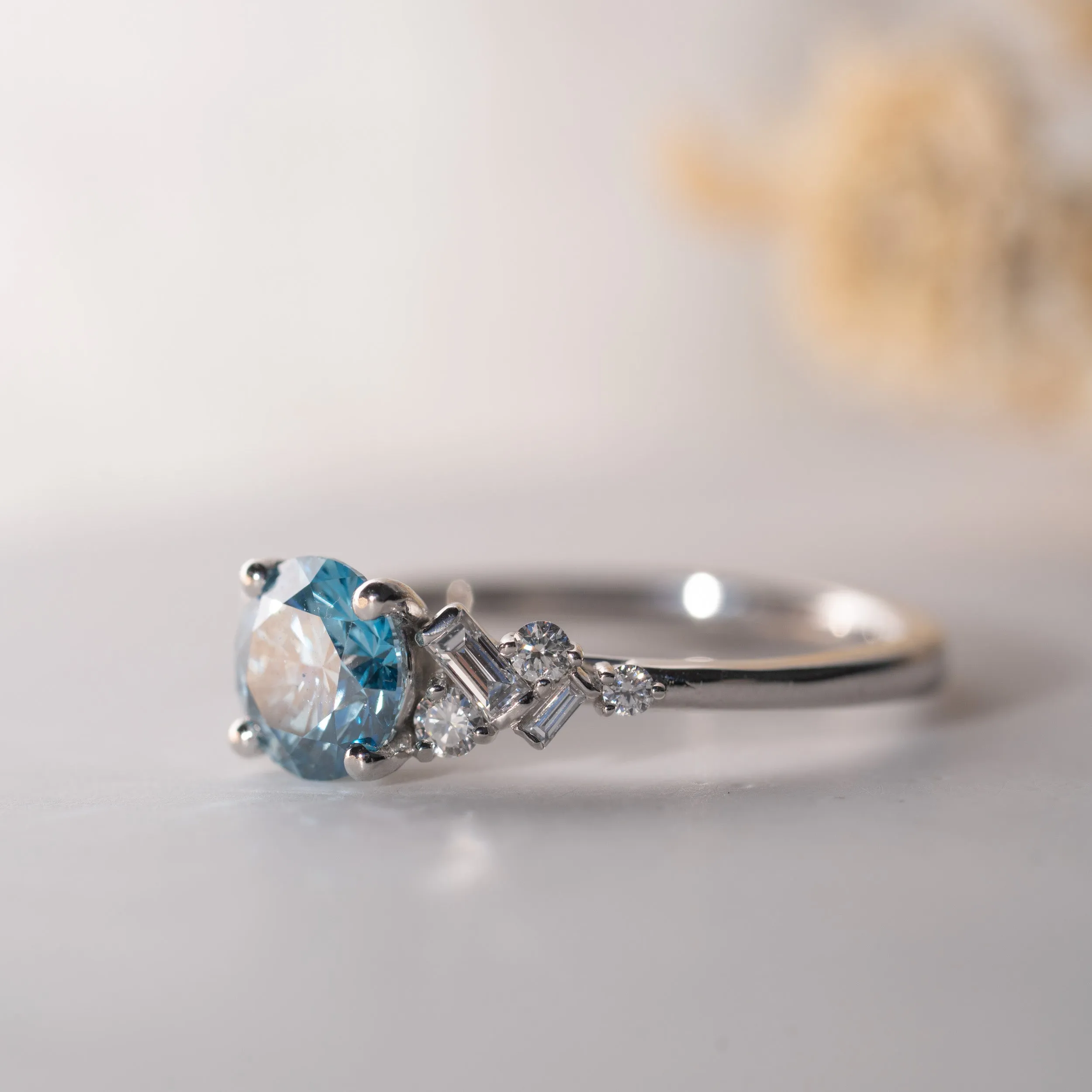 The Natalia Ring | Round Moissanite & Diamond Accented Art Deco Engagement sold by Ethica Diamonds product image thumbnail 2