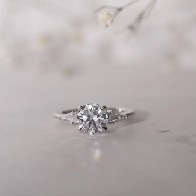 The Adele Ring | Lab Diamond Round Brilliant & Kite Cut Engagement Trilogy sold by Ethica Diamonds