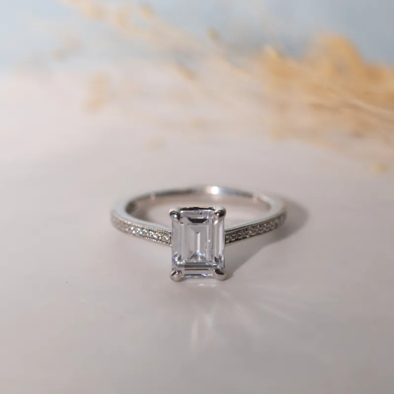 The Tatiana Ring | Emerald Cut Lab Diamond Shoulder Set Engagement sold by Ethica Diamonds