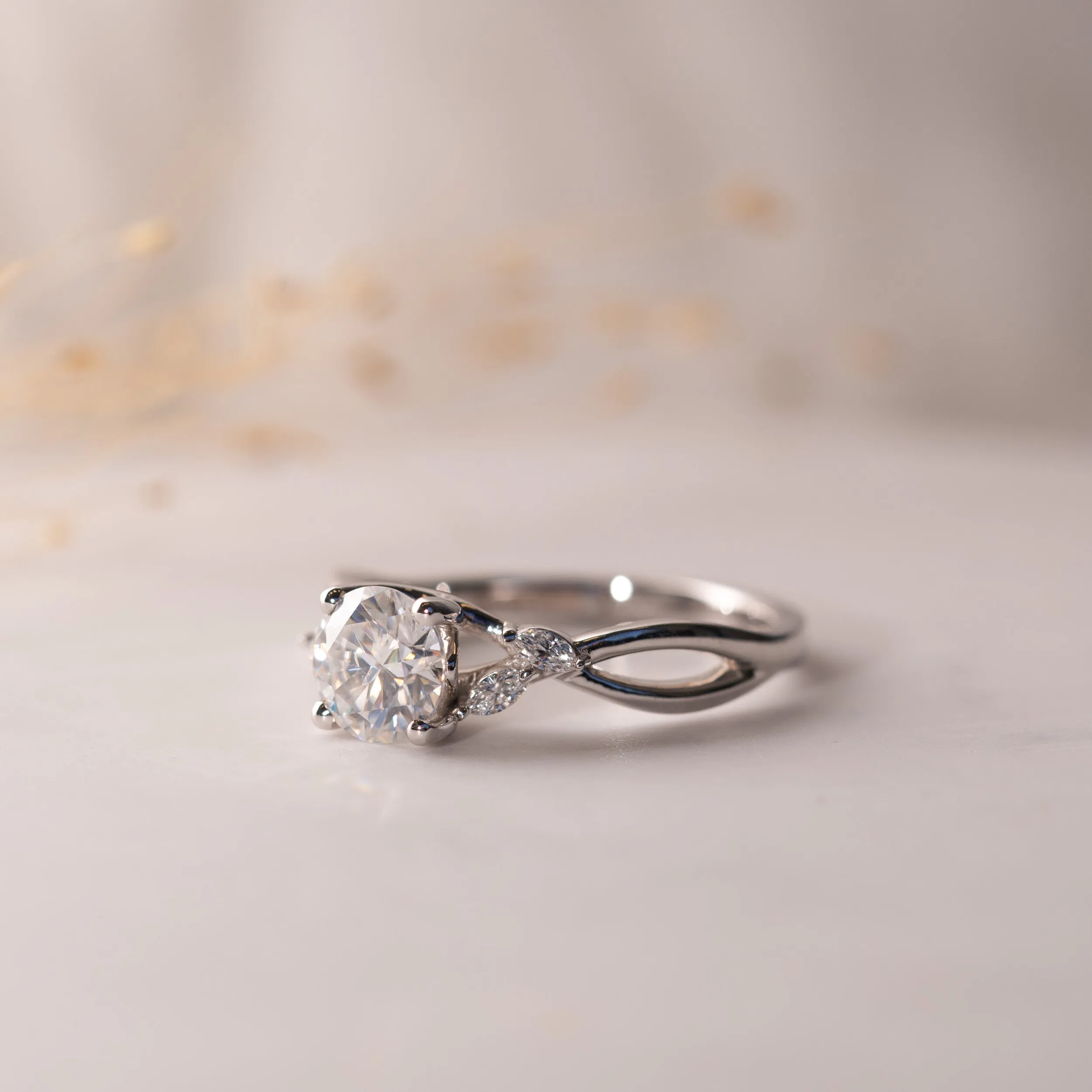The Simi | Round Lab Diamond Marquise Accented Solitaire Engagement Ring sold by Ethica Diamonds