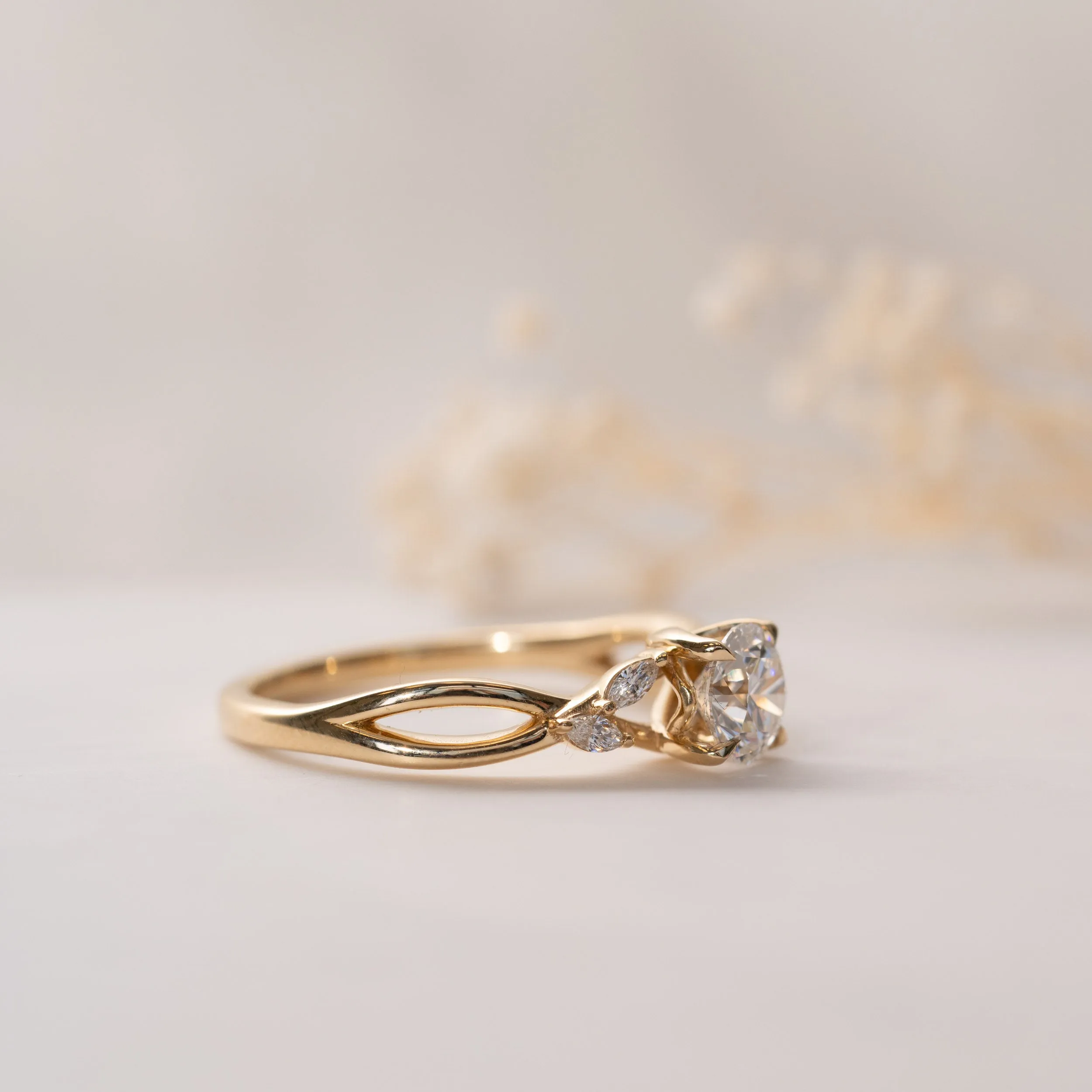 The Simi | Round Lab Diamond Marquise Accented Solitaire Engagement Ring sold by Ethica Diamonds product image thumbnail 3