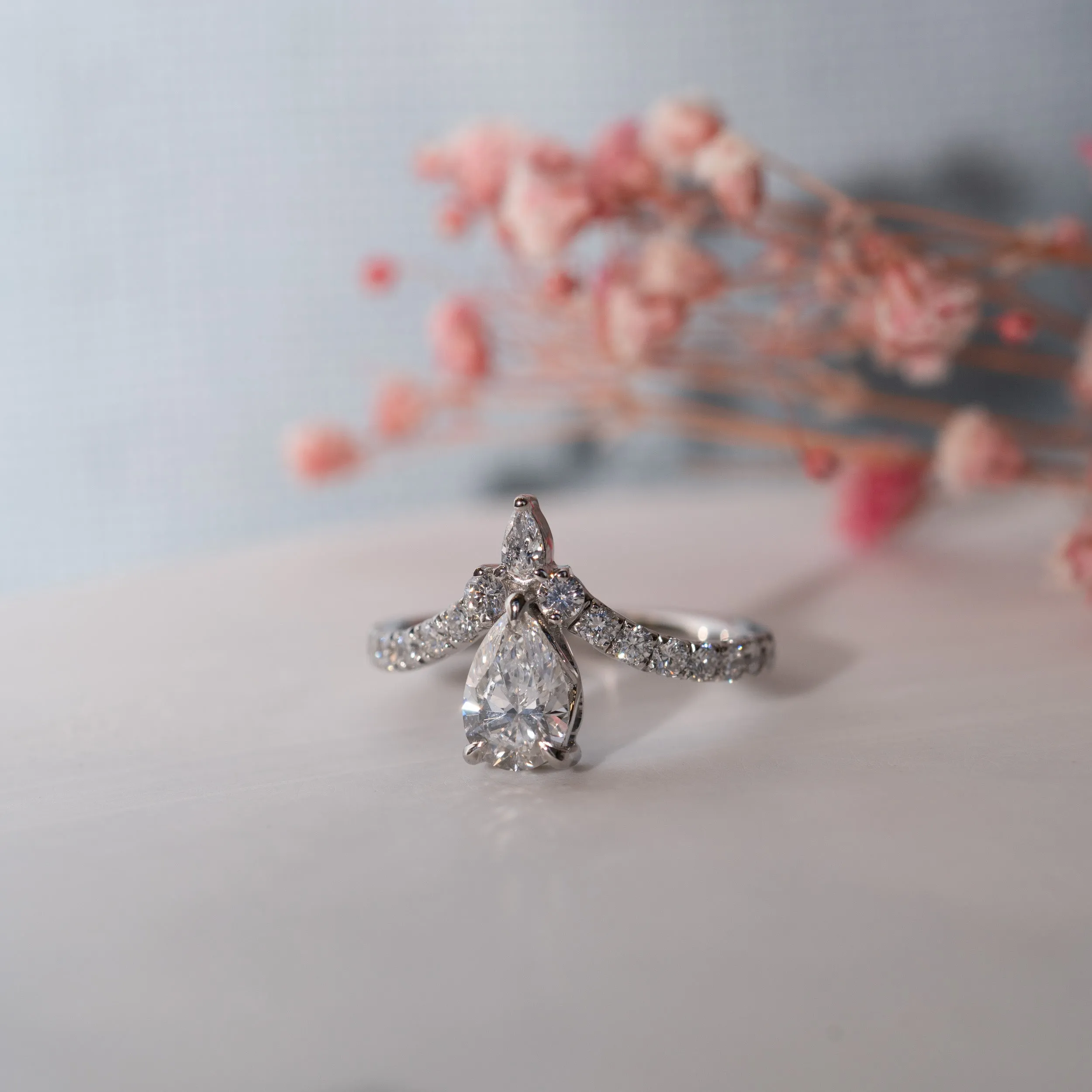 The Toya Ring | Pear Moissanite & Diamond Accented Pavé Statement Engagement sold by Ethica Diamonds
