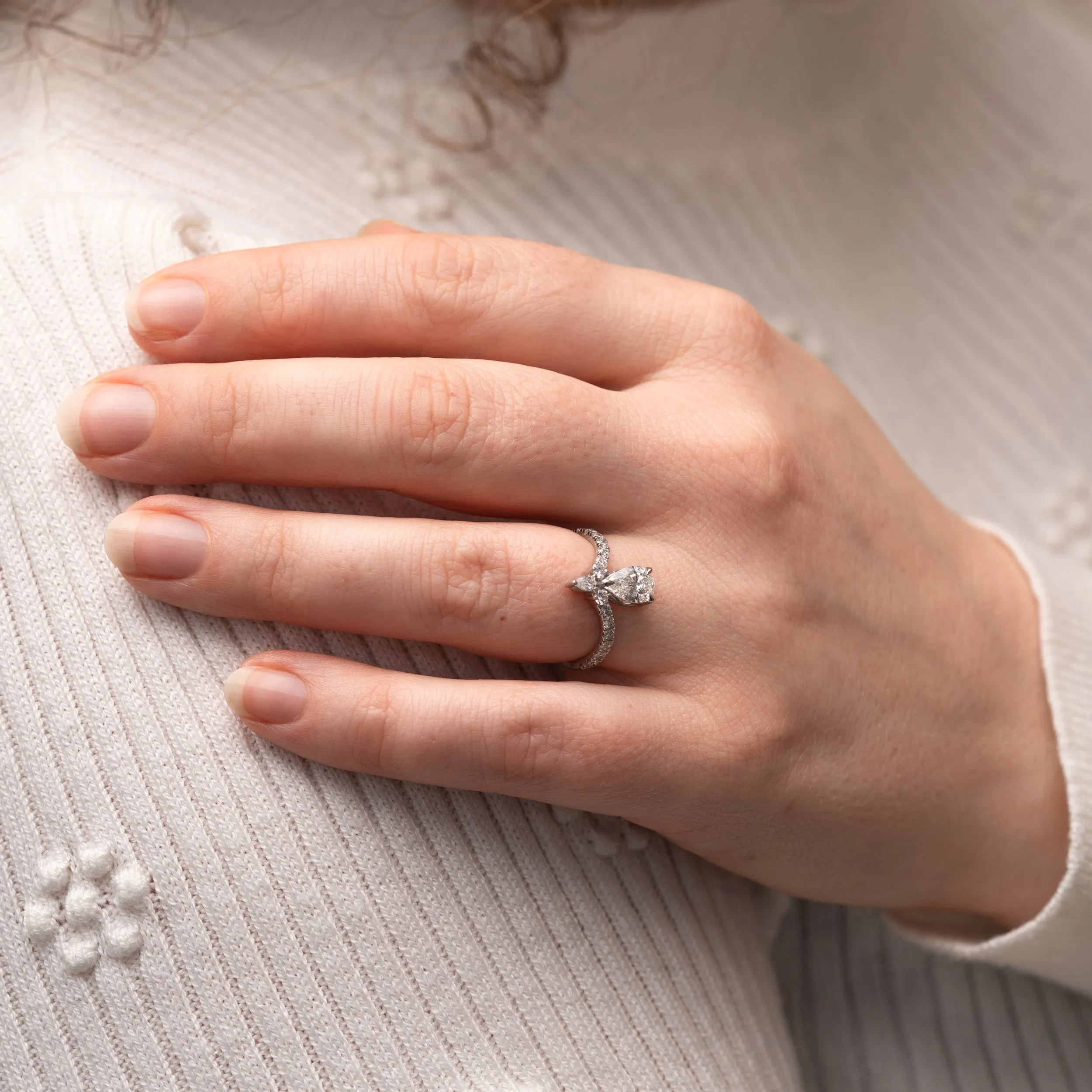 The Toya Ring | Pear Moissanite & Diamond Accented Pavé Statement Engagement sold by Ethica Diamonds product image thumbnail 3