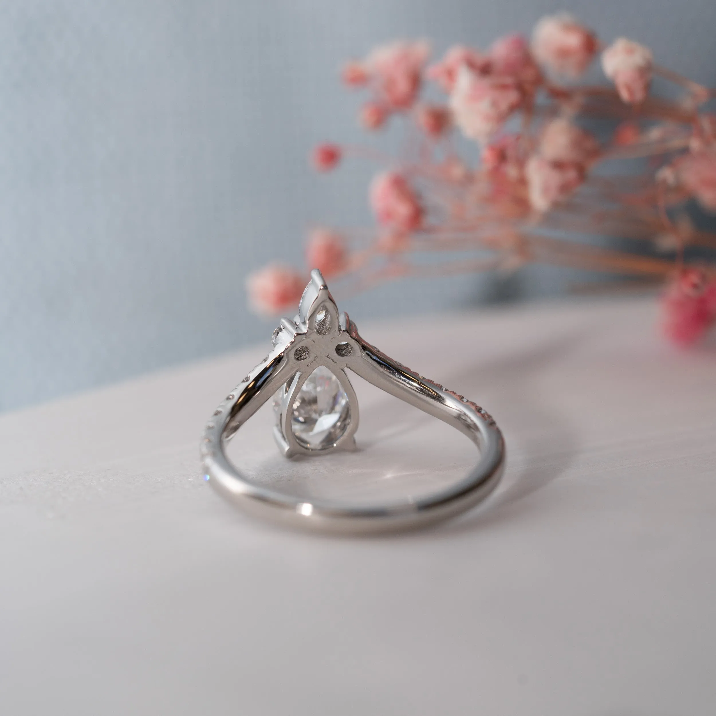 The Toya Ring | Pear Moissanite & Diamond Accented Pavé Statement Engagement sold by Ethica Diamonds product image thumbnail 5