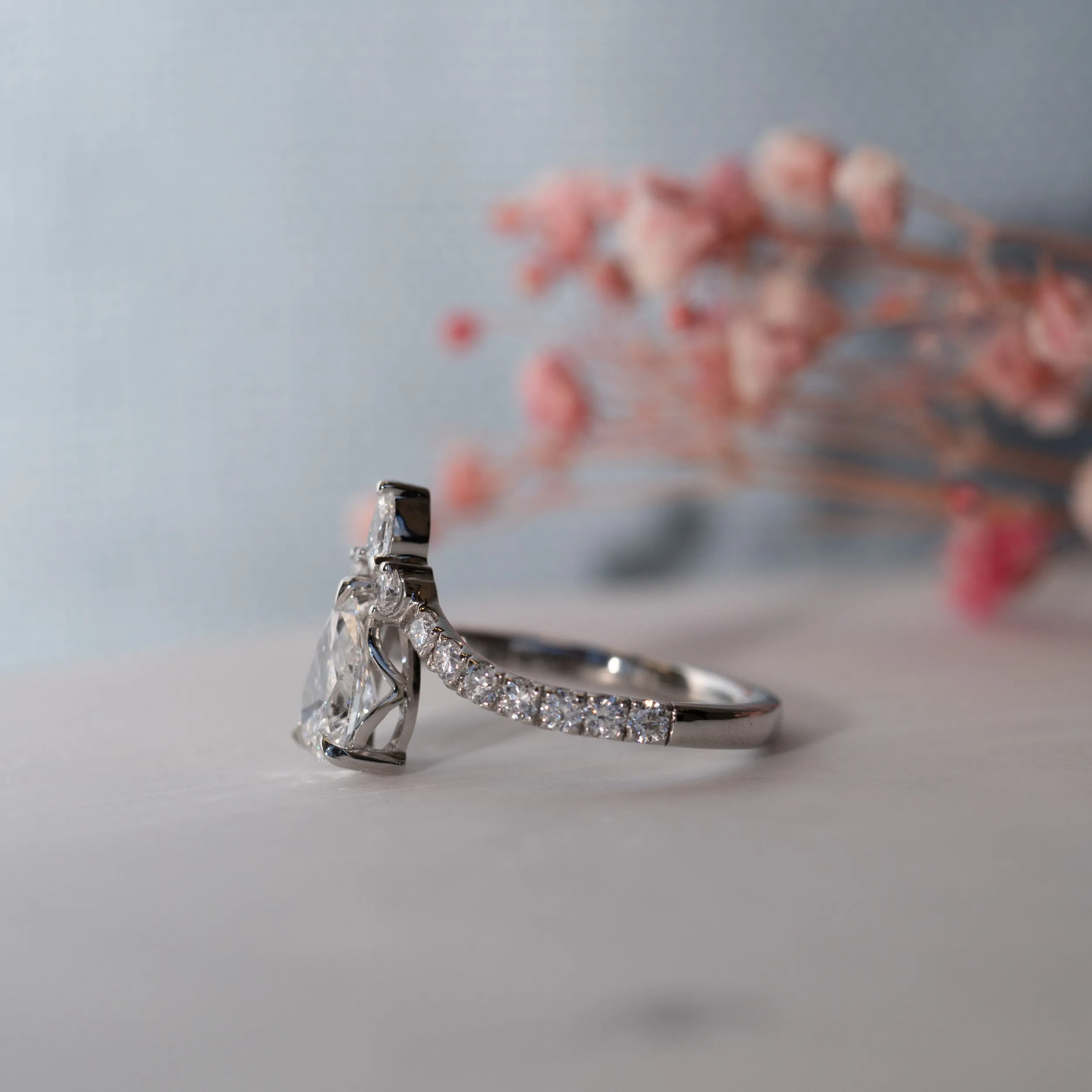 The Toya Ring | Pear Moissanite & Diamond Accented Pavé Statement Engagement sold by Ethica Diamonds product image thumbnail 4