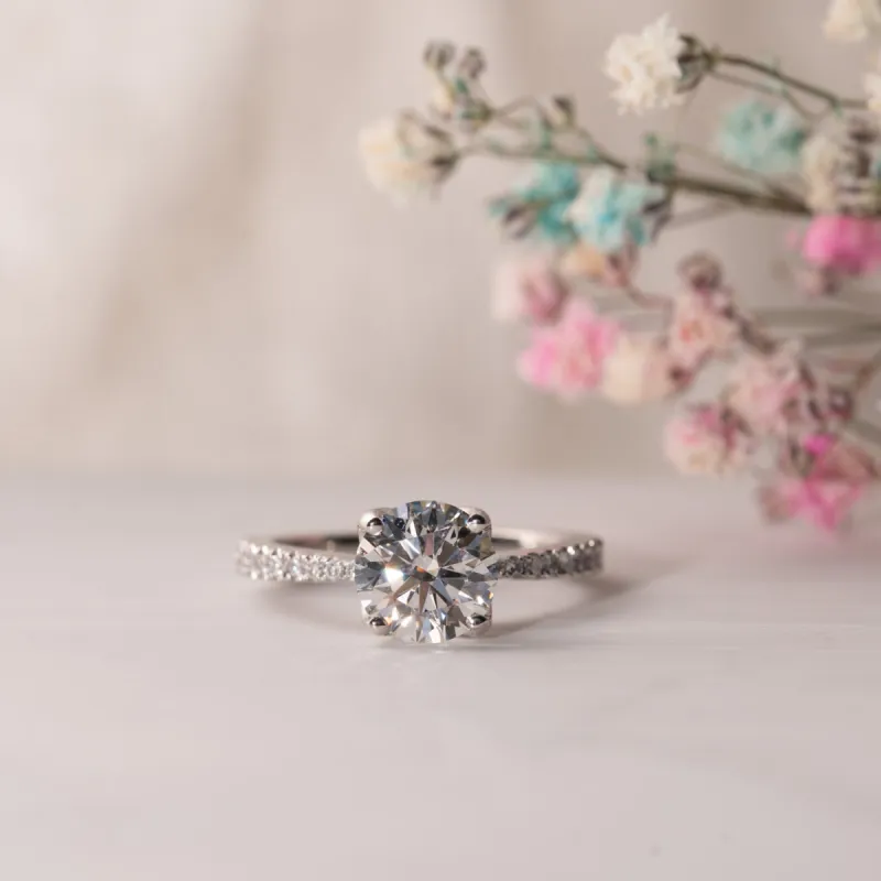 The Afonsa Ring | Moissanite & Diamond Nature Inspired Shoulder Set Engagement sold by Ethica Diamonds