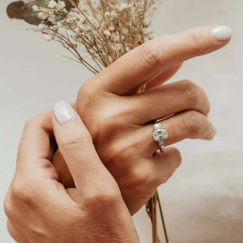 The Marni Ring | Oval Moissanite & Diamond Accented Art Deco Engagement sold by Ethica Diamonds