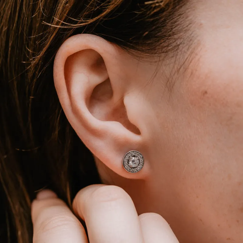 The Diana Earrings | Round Lab Diamond Halo Studs sold by Ethica Diamonds