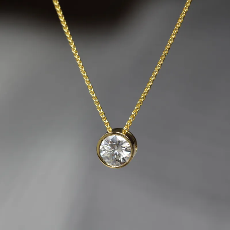The Delaynie Pendant | Floating Lab Diamond Classic Bezel Solitaire sold by Ethica Diamonds