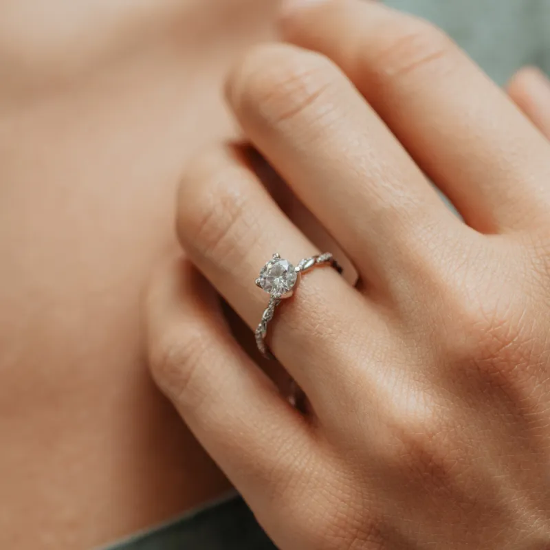 The Aldana Ring | Moissanite & Diamond Twisted Rope Engagement sold by Ethica Diamonds