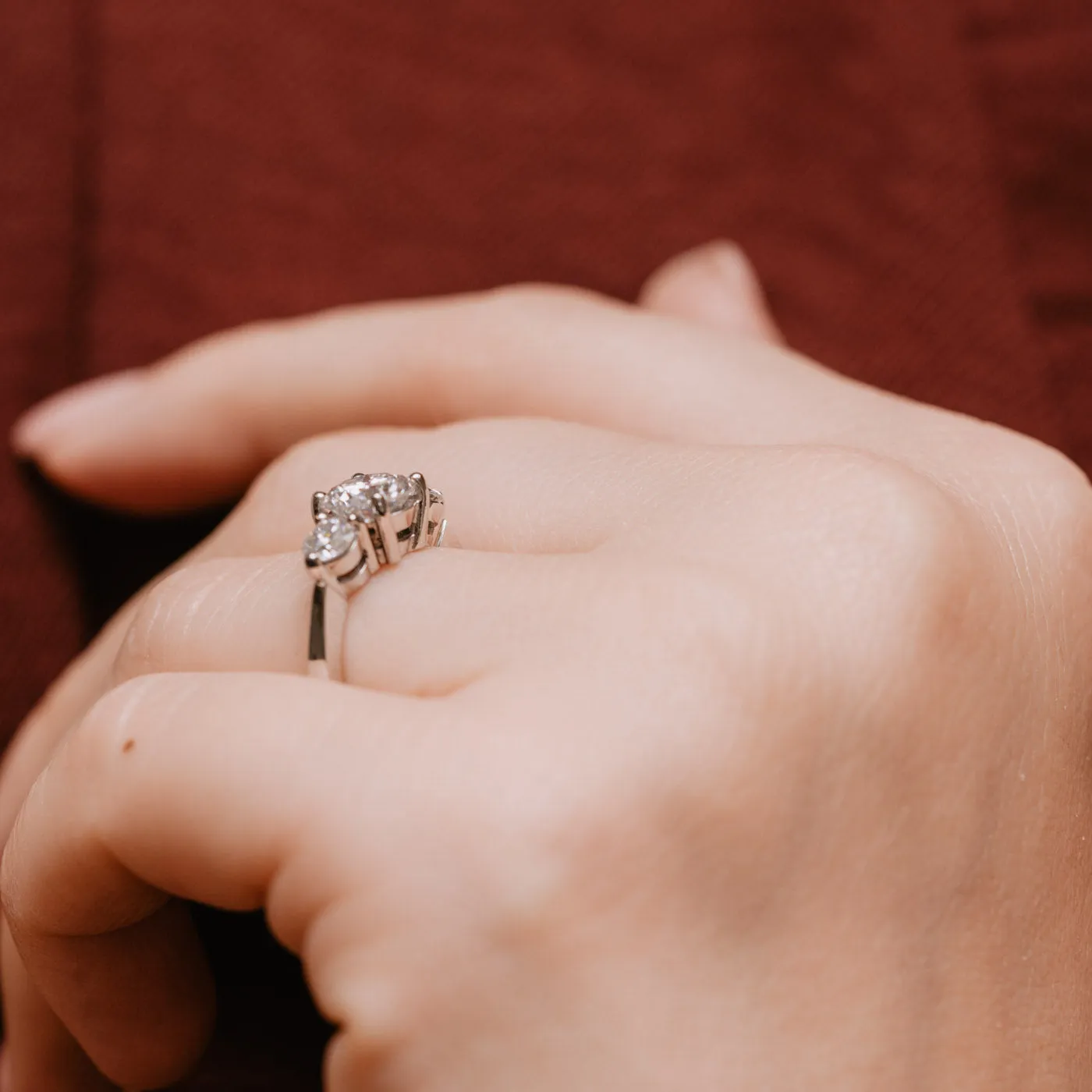 The Adora Ring | Moissanite Classic Round Cut Trilogy Engagement sold by Ethica Diamonds product image thumbnail 5