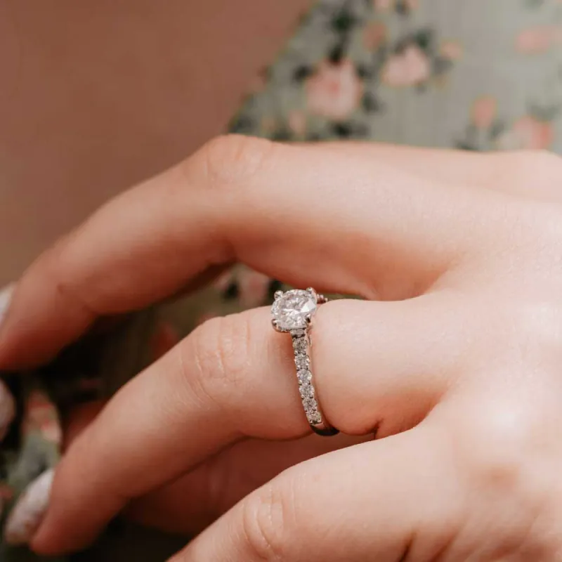 The Estella Ring | 1.45ct D-E VVS1 18k White Gold Shoulder Set Engagement sold by Ethica Diamonds