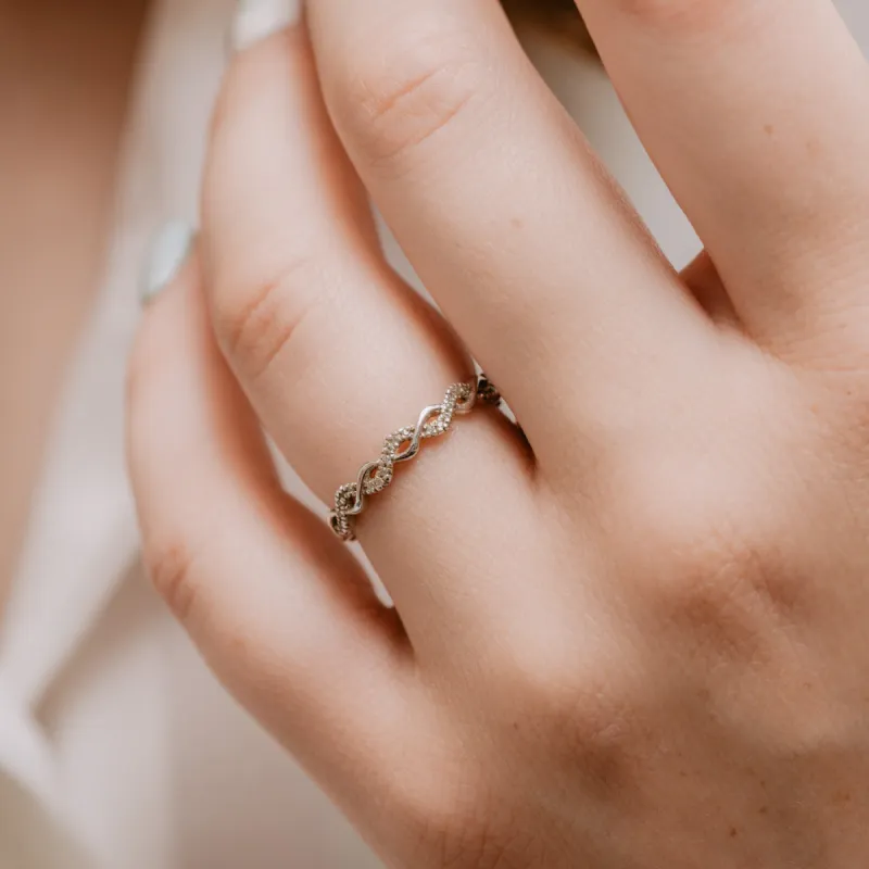 The Solana Ring | Lab Diamond Infinity Twist Stacking sold by Ethica Diamonds