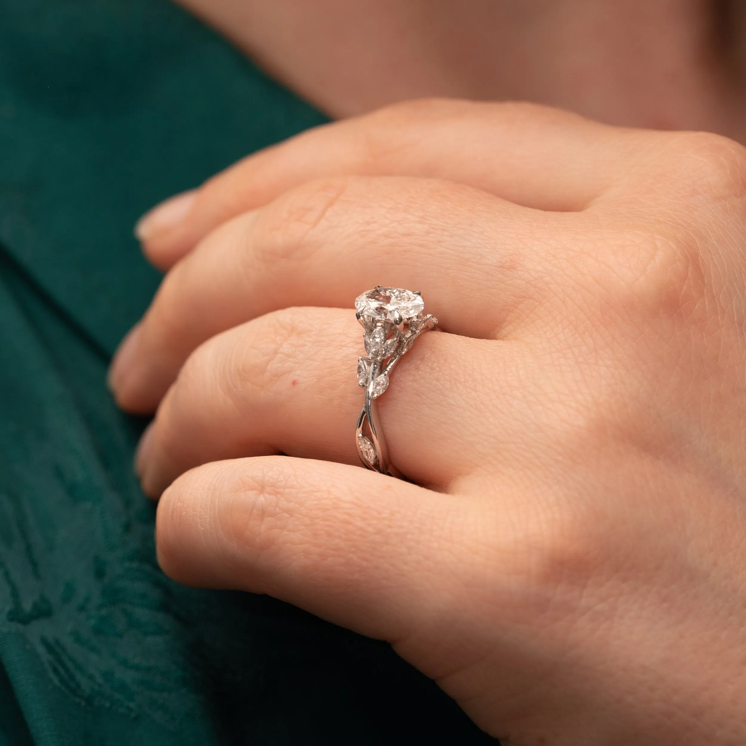 The Eesha Ring | Oval Moissanite & Diamond Accented Trellis Engagement sold by Ethica Diamonds product image thumbnail 2